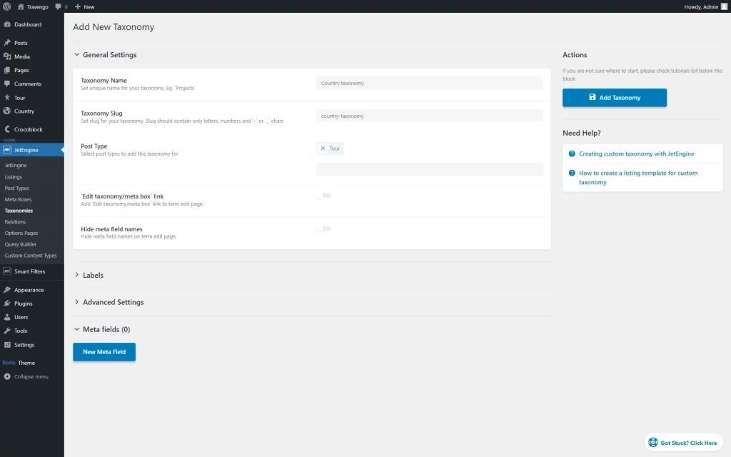 add new taxonomy directory