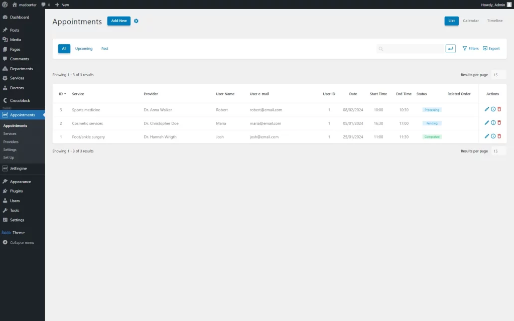 appointments dashboard