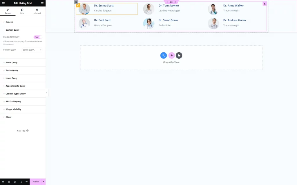 custom query for listing grid in elementor