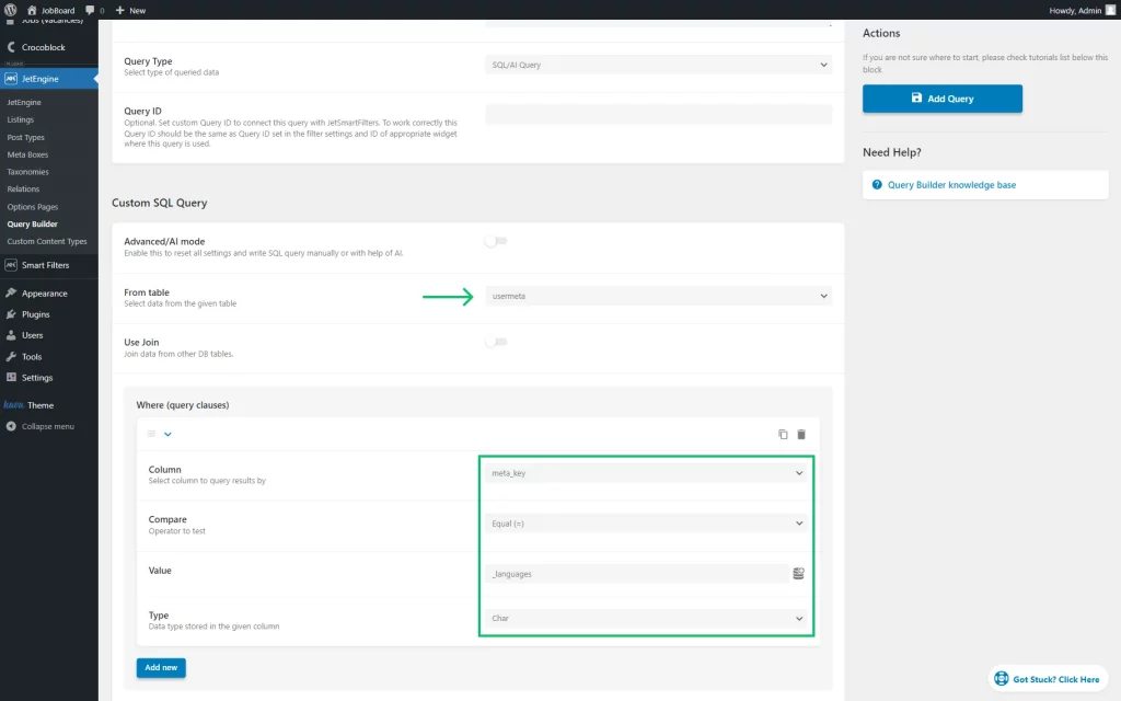 custom sql query with usermeta table as source