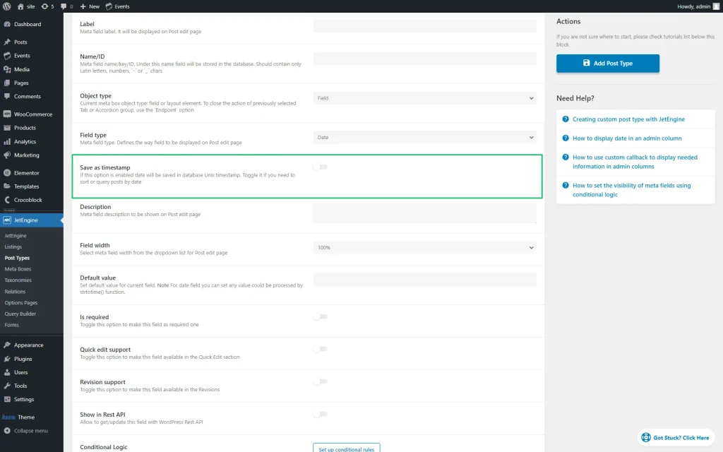 date meta field settings