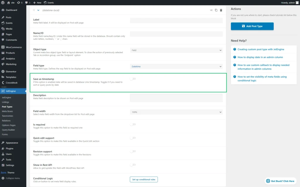 datetime meta field settings