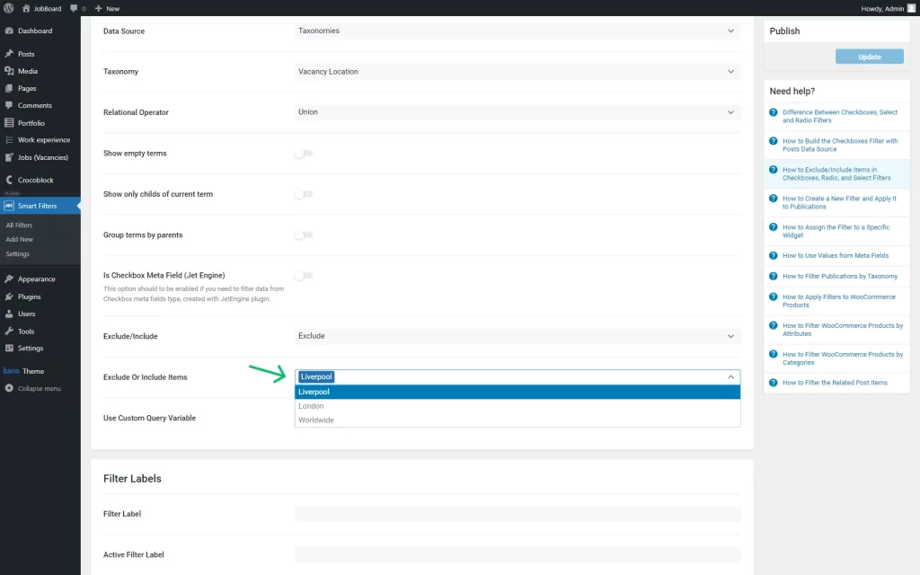 exclude or include items field