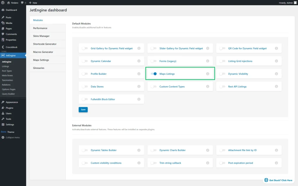 map listing module activated