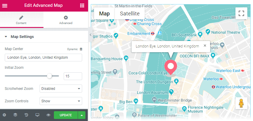 Advanced Map widget content