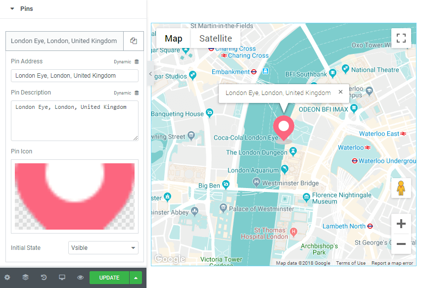 advanced map widget setup in elementor