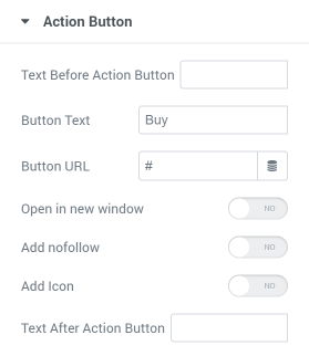 Pricing Table action button settings