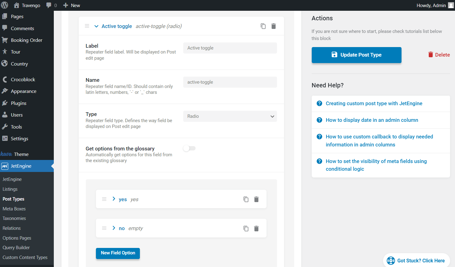 active toggle meta field settings