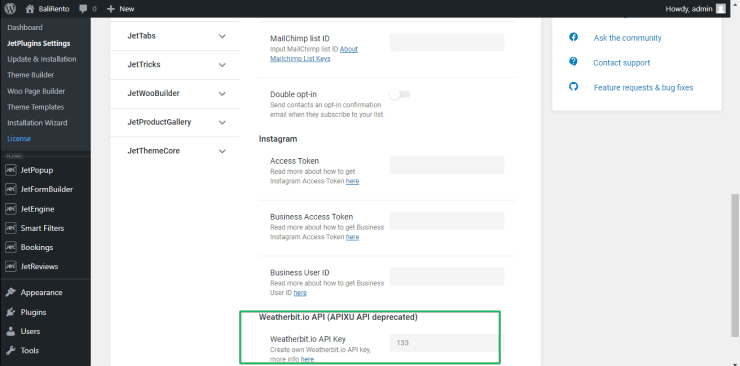 adding weatherbitio api key