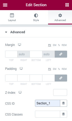 Section Advanced settings