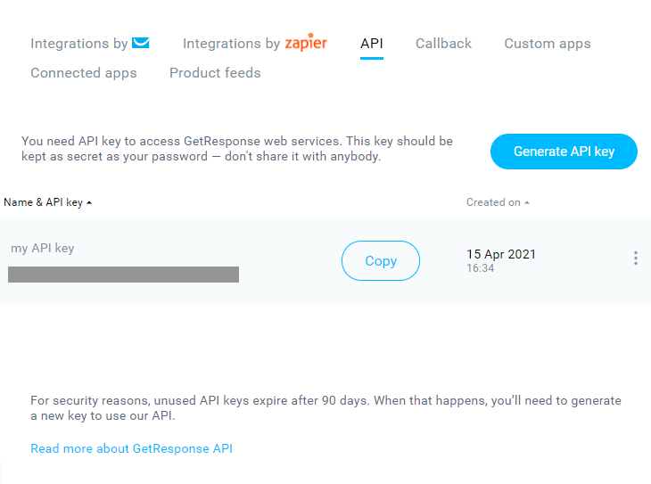 getresponse API key