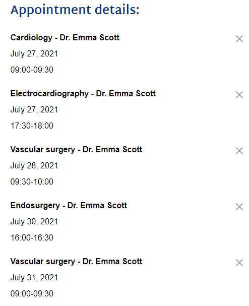 appointments for different services