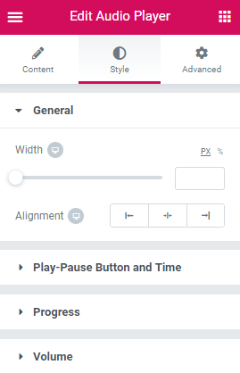 Audio Player widget Style settings