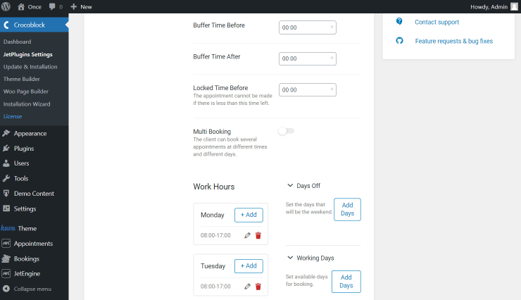 booking schedule additional settings