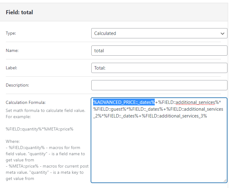 calculated field for the booking form