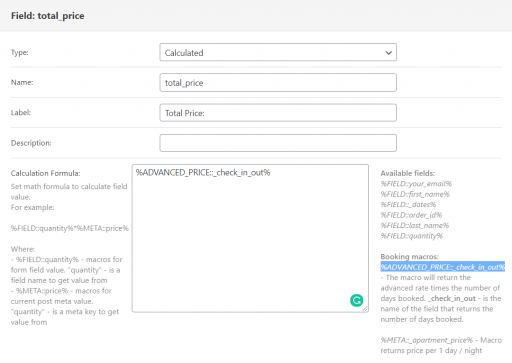 total price calculated field