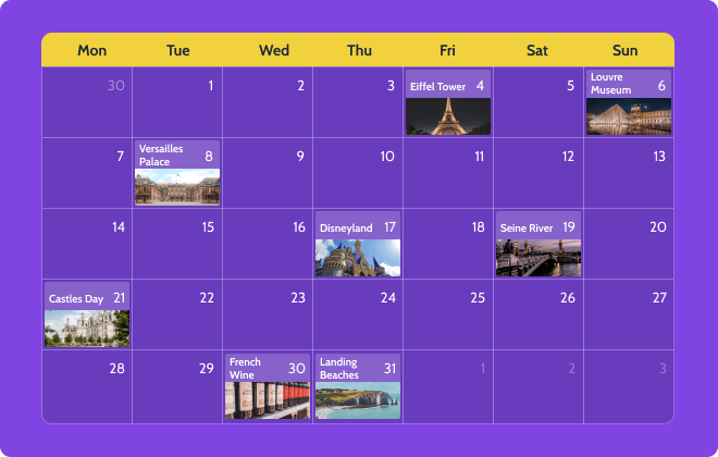 dynamic calendar listing example