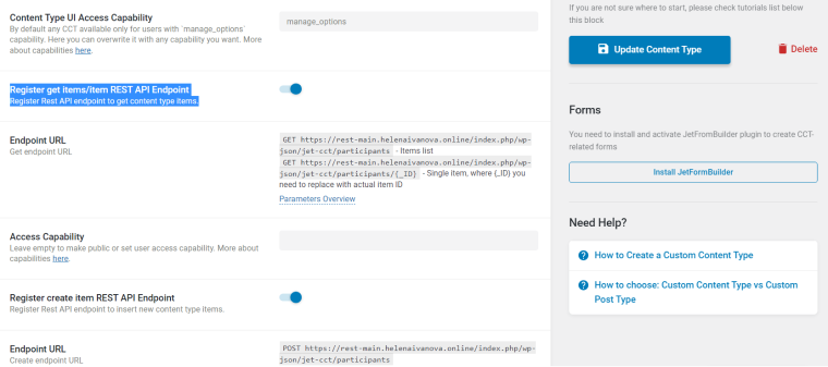 REST API endpoints WordPress