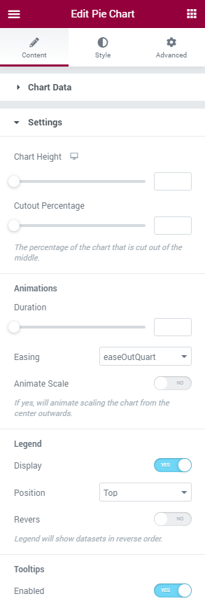 Pie Chart Settings section