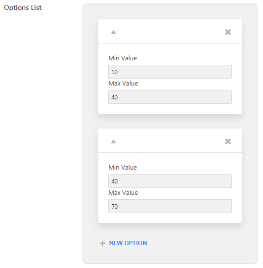 min and max values for your products in the options List