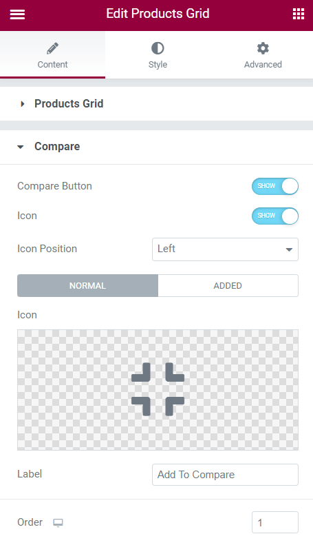 compare button tab settings