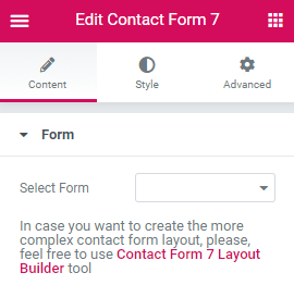 Contact Form widget content settings