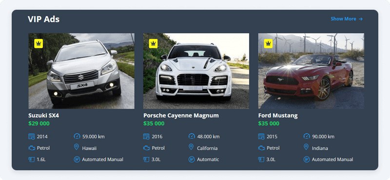 vip car dealer ads in the listing grid