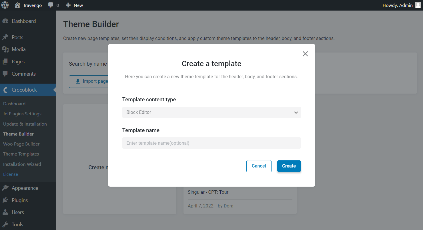 create a template popup