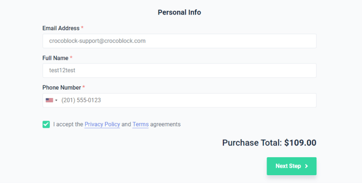 crocoblock checkout page