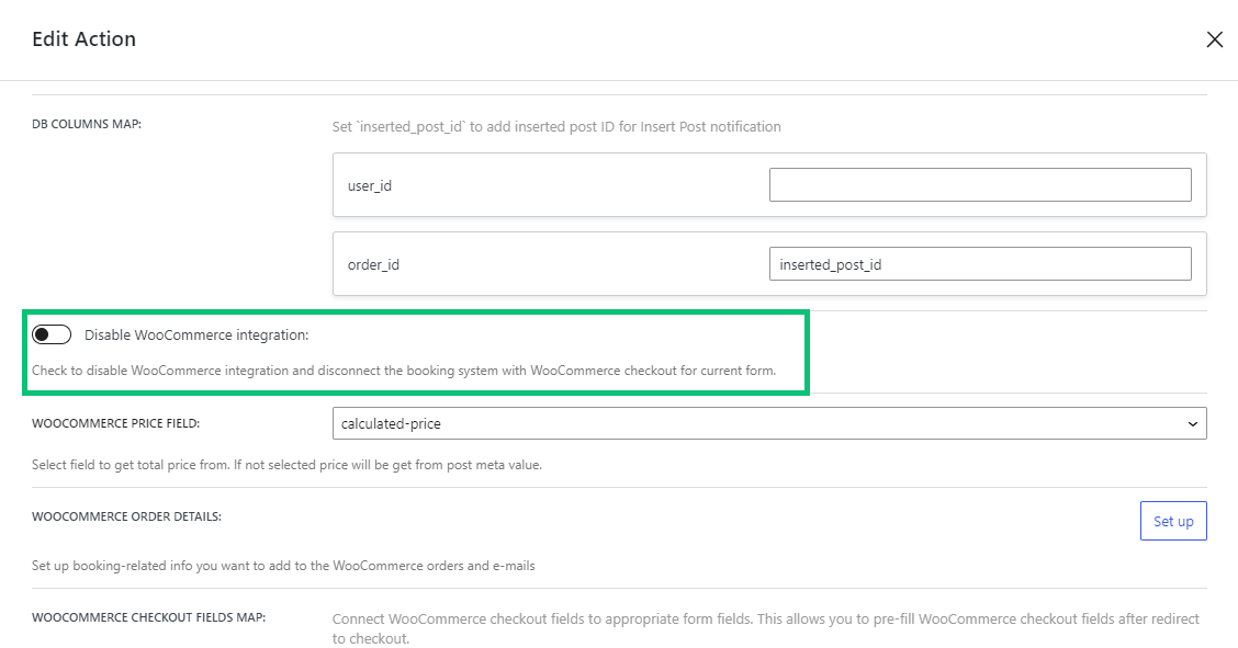 disable WooCommerce integration toggle