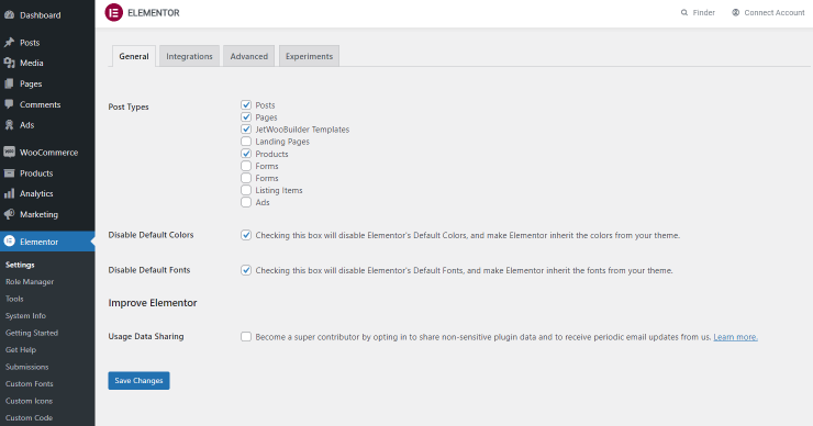 Elementor Settings