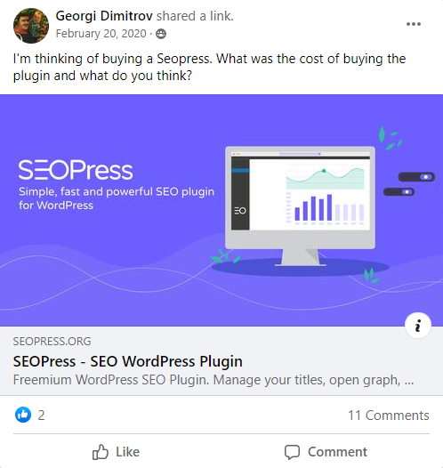 seopress-related post in the crocoblock Facebook community