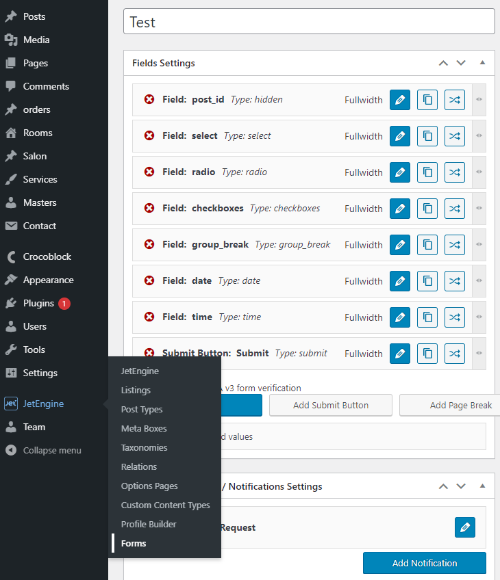 form creation window