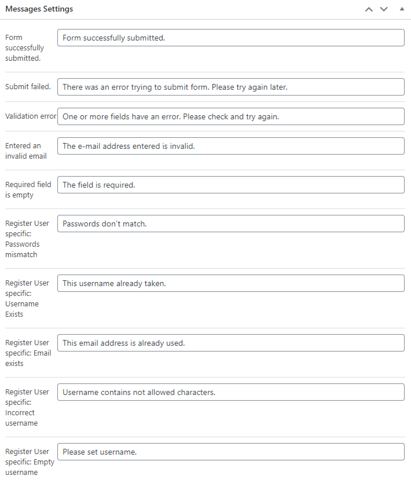 form messages settings