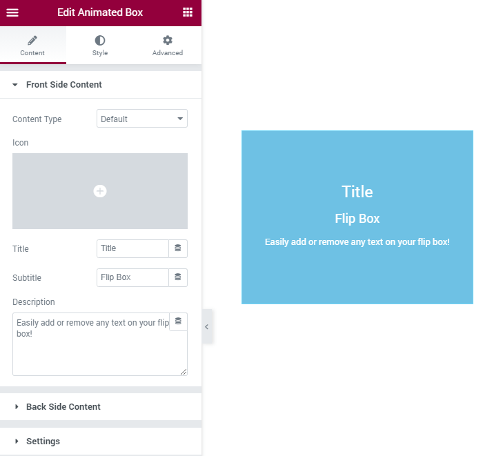 Front Side Content settings