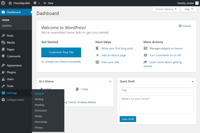 general settings at WordPress Dashboard