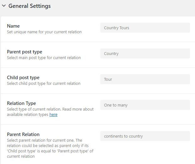 relations settings