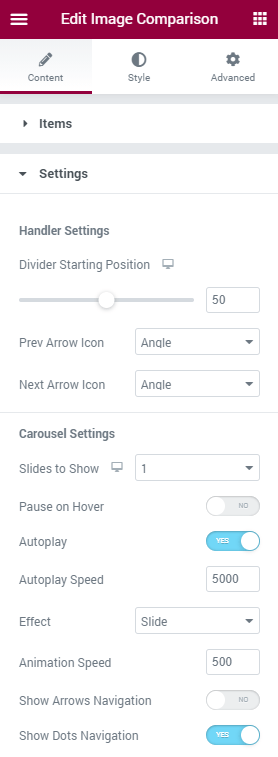 Image Comparison settings section