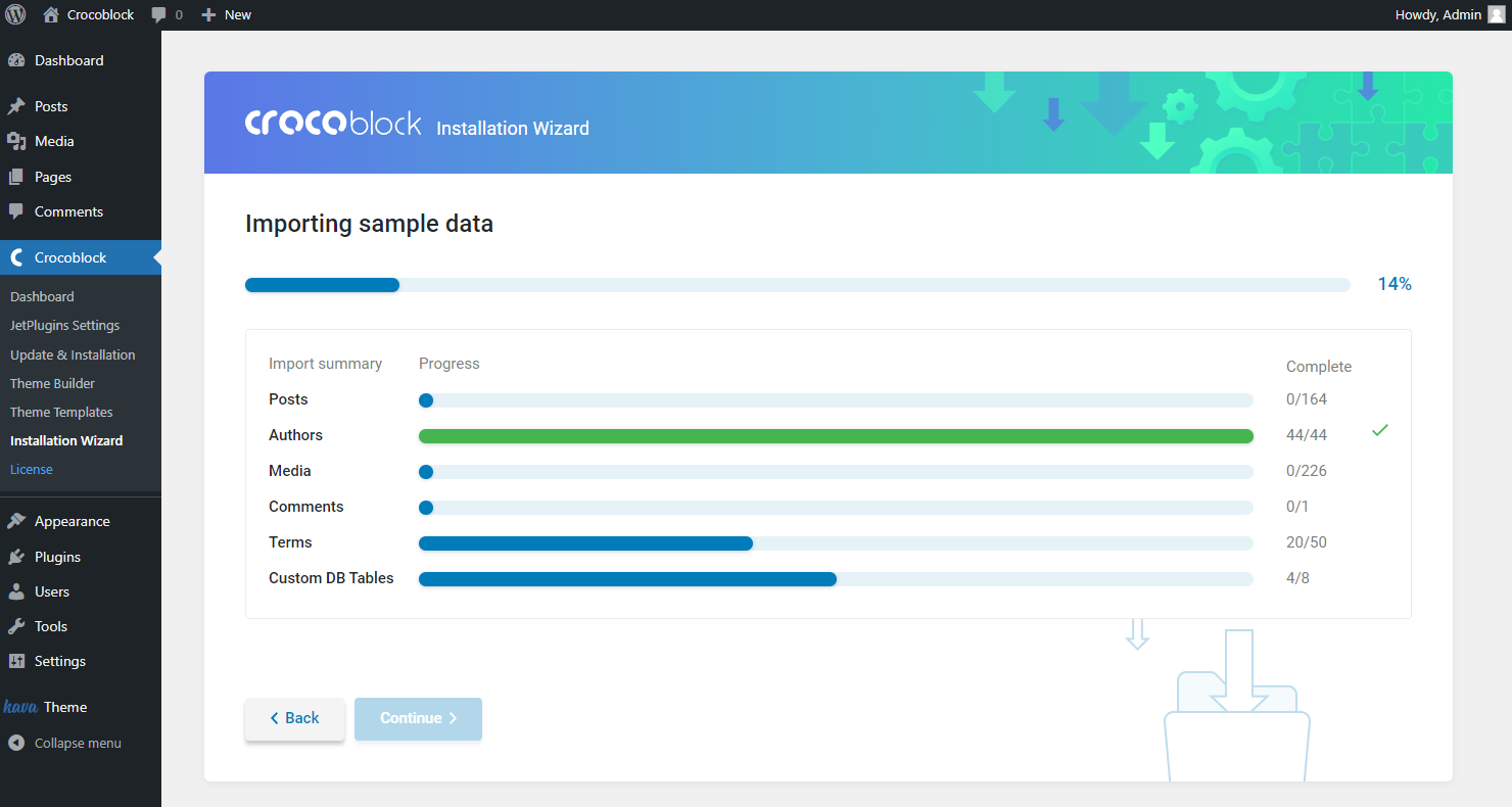 importing sample data page