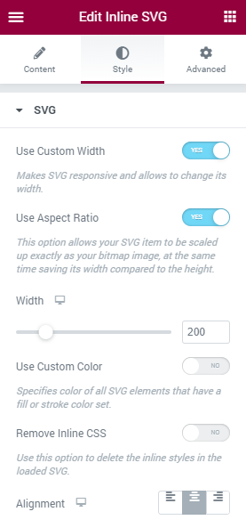 Inline SVG style settings