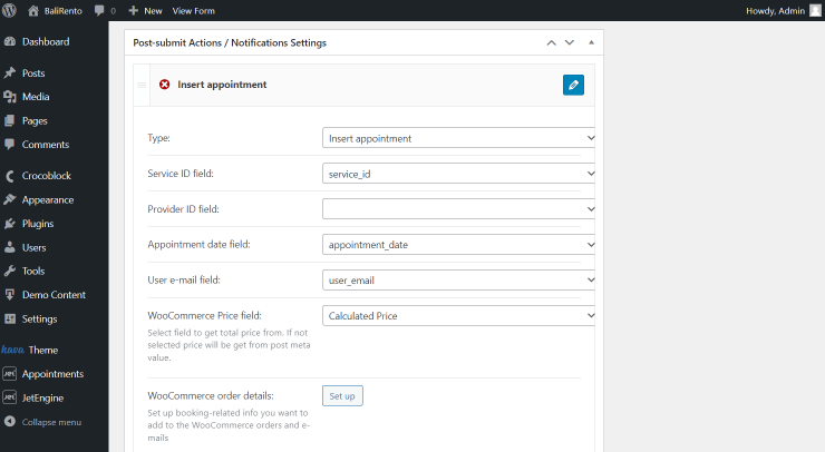 insert appointment post submit action