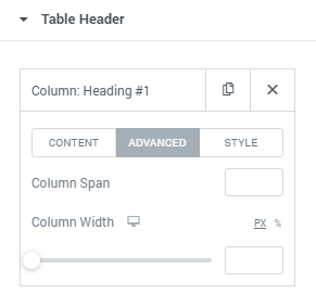 Table item advanced settings block