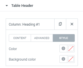 Table item style settings