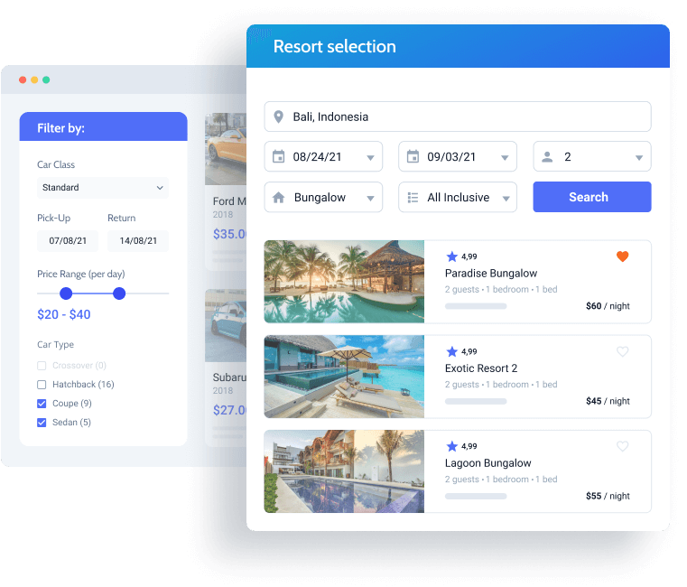 jetbooking resort selection and filtering
