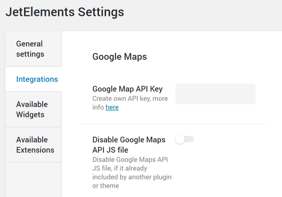 JetElements google map settings