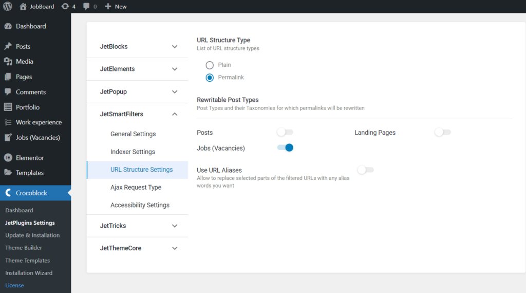  JetSmartFilters URL structure settings