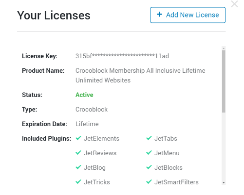 Crocoblock dashboard license