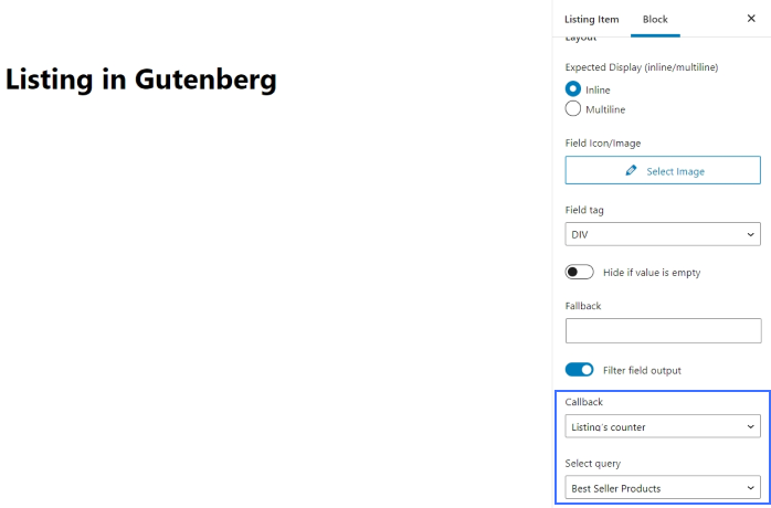 listing’s counter callback in the dynamic field block