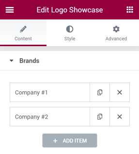 Logo Showcase Brands settings