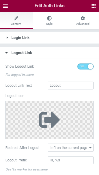 logout link settings